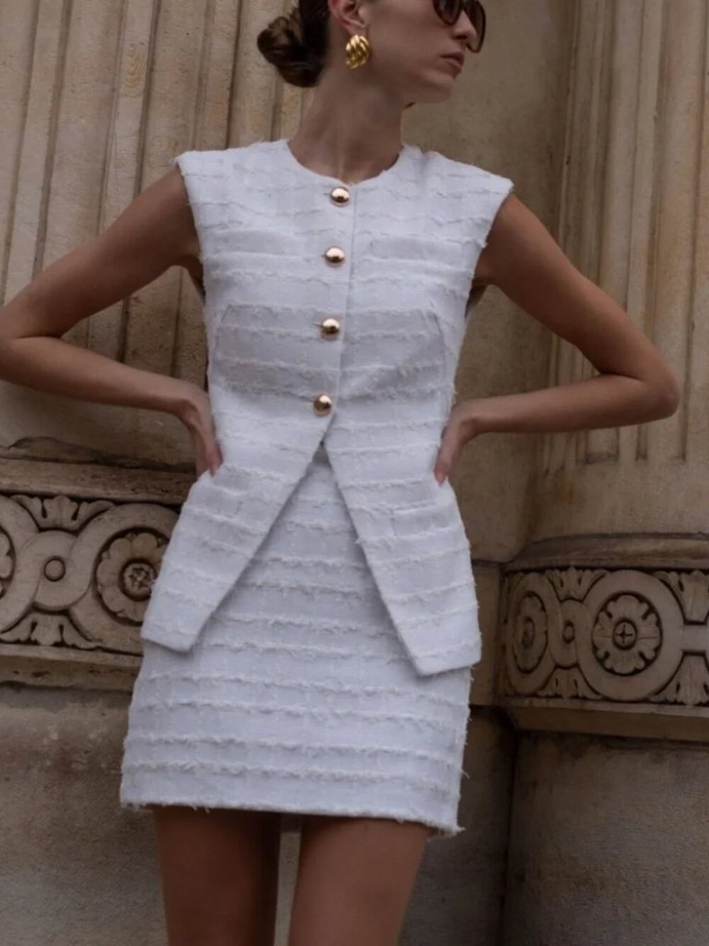 AMANDA UPRICHARD Set Womens Medium White Boucle Tweed Hughes Vest Hope Skirt
